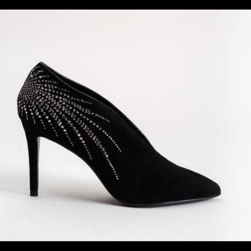 Lola Cruz Black Suede Encrusted Heel